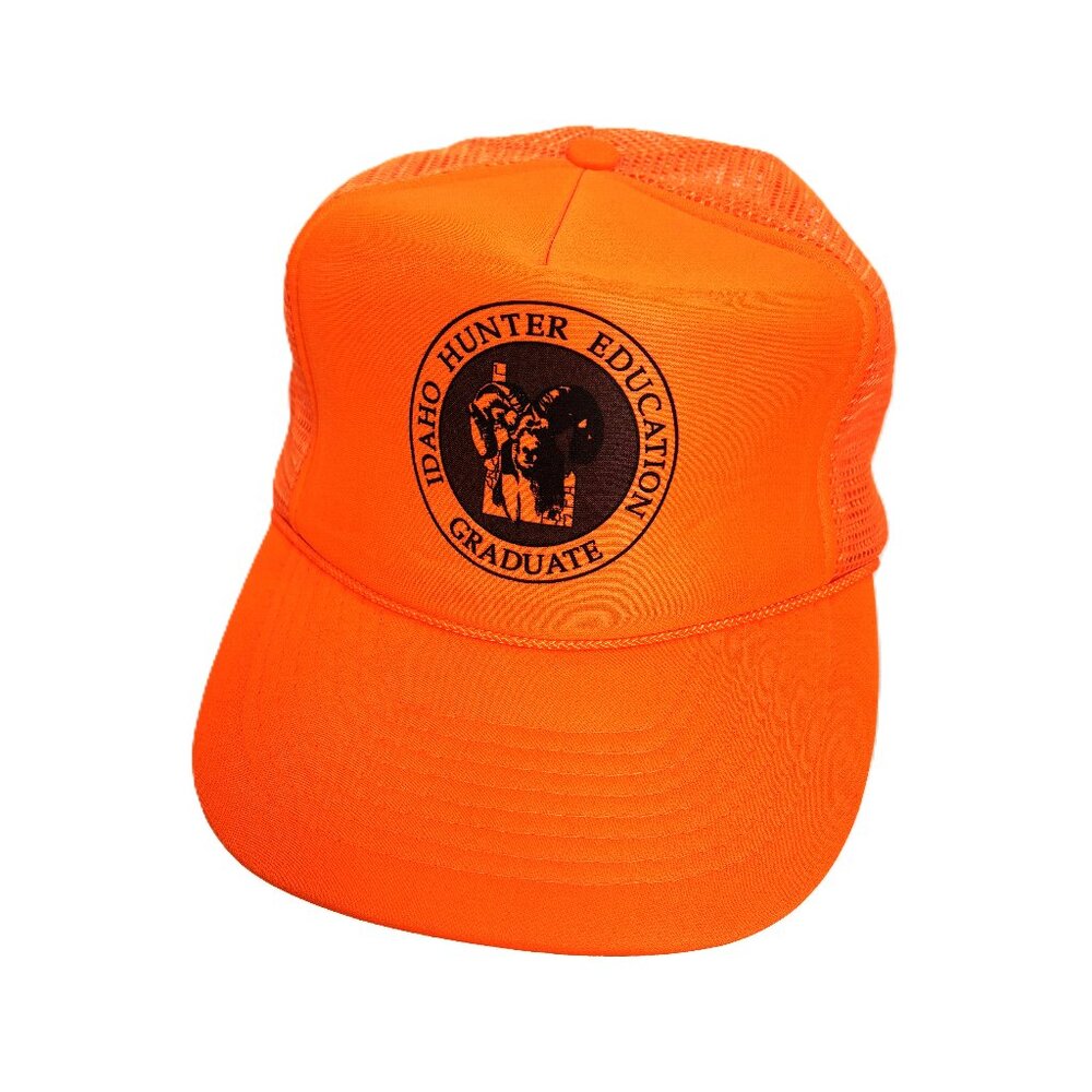Snapback Trucker Hat Idaho Hunter Education Mesh Foam Orange Cap VTG
